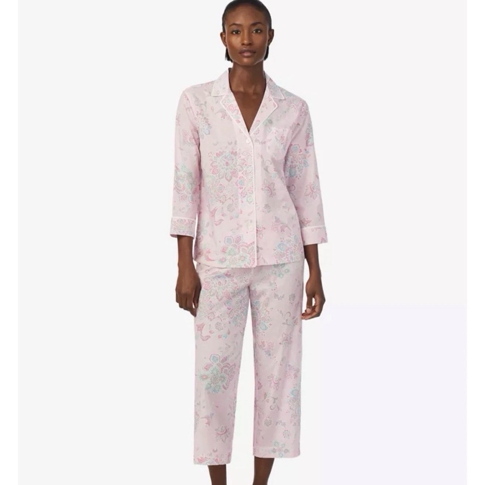 LAUREN RALPH LAUREN PJ SET Size M Top & Pants Size M Pink Logo Embroidery